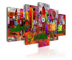 murando - Bilder 100x50 cm Vlies Leinwandbild 5 TLG Kunstdruck modern Wandbilder XXL Wanddekoration Design Wand Bild - Stadt bunt Abstrakt Häuser d-A-0052-b-m