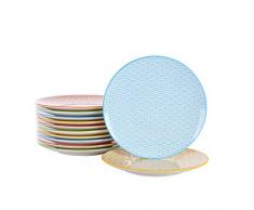 vancasso, Natsuki Porzellan Dessertteller, 12 tlg. Rund Kuchenteller, Frühstück Teller Set, Mehrfarbig