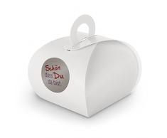 itenga SET 24x Geschenkschachtel mit Griff + Sticker Gastgeschenk (SET Schön dass Du da bist (Motiv6), Weiß)