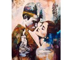 nwoxz Ölgemälde Set Nach Zahlen Kinder Gemälde Nach Zahlen Spiel Öl Zwei Menschen Küssen DIY Schöne Romantische Ölbilder Leinwand Musterkunst Wohnkultur Farbe Kunst Geschenk-30Cmx40Cm