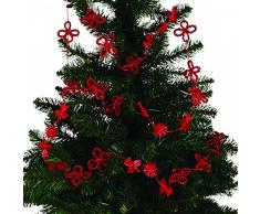 Tannenbaumschmuck, Christbaum-Girlande aus Strohsternen unsd Schleifen, rot