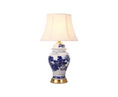 &Tischlampe Tischlampe im chinesischen Stil Voll Kupfer Stoff blau und weiß Porzellan-Vase Tischlampe Study Schlafzimmer Nacht Living Room Hotel dekorative Lampe Tischlampe Nachttischlampe