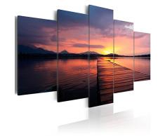 murando - Bilder 100x50 cm - Vlies Leinwandbild - 5 Teilig - Kunstdruck - modern - Wandbilder XXL - Wanddekoration - Design - Wand Bild - Ozean Insel Natur Landschaft Sonne Sonnenuntergang Himmel Brücke c-B-0088-b-o