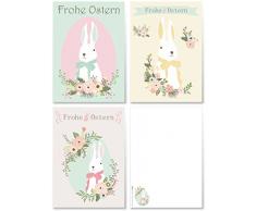 ArtUp.de 12 Osterkarten im Set mit 3 Motiven - Osterpostkarten Grußkarten Postkartenset Ostern Ostereier Hase - Nostalgie Vintage Retro Stil Pastell Pastellfarben - Edel fein und exklusiv