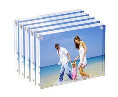 AMEITECH Acrylbilderrahmen, 10 x 15 cm, klares, doppelseitiges Blockset, rahmenloser magnetischer Fotorahmen für den Schreibtisch - 5er Pack