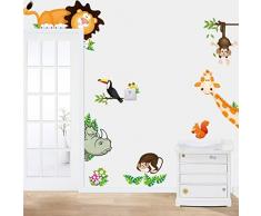 WandSticker4U- Wandtattoolustige Wald Tiere | Dschungel Affe Giraffe Safari Affe Löwe Zoo Park Waldtiere | Wandaufkleber Wandsticker Deko für Kinderzimmer Babyzimmer Kinder