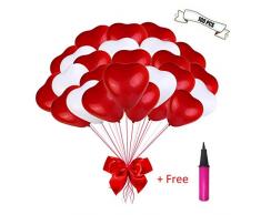 Amycute Herzluftballon Hochzeit, 100 Stück Herzballons Herz Ballons ROT WEIßE Mit Pumpe Herzen Ballons Dekorationen für Geburtstag Valentinstag Hochzeit Verlobung.