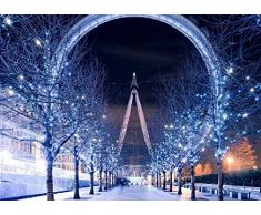 London Eye Das London Eye London England Vereinigtes Königreich Riesenrad Nachtbeleuchtung Spur Baumgirlande 1000 Stück Verdicktes Großes Puzzle Kindergeburtstagsgeschenke