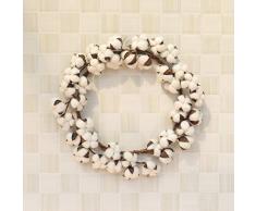 Naturkranz Kranz,Nourich Baumwollstamm Kranz mit voller Weißer Baumwolle Hochzeits Dekor Türkranz Deko-Kranz Kranz-Rohling WreathFlower Garland Blumengirlande Weidenkranz Herbstkranz (B)