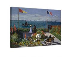 Keilrahmenbild Claude Monet Die Terrasse von Sainte-Adresse - 120x90cm quer - Alte Meister Berühmte Gemälde Leinwandbild Kunstdruck Bild auf Leinwand