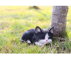 Hi- Line Gift 87699-B Dekofigur Katze schlafend, Schwarz/Weiß