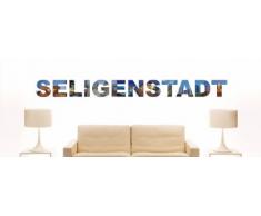 Wandtattoo farbige Wandschrift Städtename Seligenstadt mit Sehenswürdigkeiten 80 x 7 cm Länge