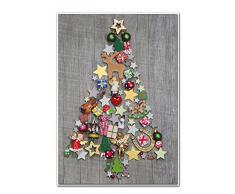 10 Stück Weihnachtskarten GRAU bunter WEIHNACHTS-BAUM rot natur grün weihnachtliche Klappkarten MIT KUVERT hochwertig Holz-Optik Grußkarte Doppelkarte Christbaum