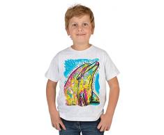 Delfin-Motiv Kindershirt - Kunstdruck Delphin - buntes Delfinshirt für Kinder : Dolphin - Tiermotiv Delphin Kinder T-Shirt Gr: S = 122-128