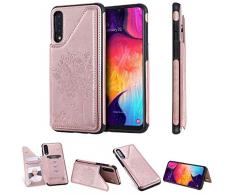 Careynoce Hülle für Samsung Galaxy A50,Baum Katze Geprägtes Muster PU Leder Brieftasche Flip Cover - mit Magnetisch Ständer Kartenfach Schutzhülle HandyHüllen für Samsung Galaxy A50 - Roségold