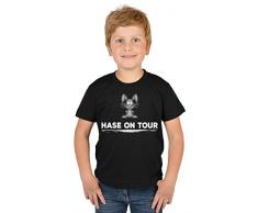 Kinder T-Shirt mit Lustigem Oster Motiv - Osterhasen Kinder-Shirt : Hase on Tour - Witziges Tshirt Fürs Osternest Jungen/Mädchen Gr: L = 146-152