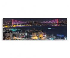 Eau Zone GmbH Kunstdruck auf Leinwand 150x50cm Urbane Fotografie – Bosporus Brücke bei Nacht