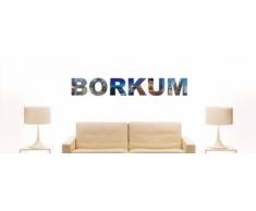INDIGOS UG - WANDTATTOO / Wandsticker / Wandaufkleber / Aufkleber farbige Wandschrift Städtename Borkum mit Sehenswürdigkeiten 80 x 12 cm Länge