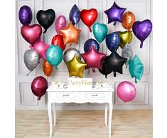 PartyWoo Folienballon Herz Stern, 30 Stück 18 Zoll Helium Folienballon Satz von Folienballons Herz, Folienballon Sterne und Folienballon Rund, Riesen Folienballon für Twinkle Twinkle Little Star Party