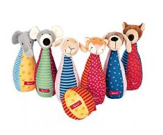 Sigikid 49520 - Mädchen und Jungen Kegelspiel mit 6 Tierfiguren, Mehrfarbig