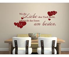 Graz Design Wandtattoo Wo die Liebe den Tisch deckt… für Küchen-Wand | Küchen-Sprüche für Küchenrückwand | Wandsticker aus Markenfolie - auch für Esszimmer | in 47 Farben (73x30cm//080 braun)
