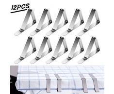 INHEMI 12 Stück Tischdeckenklammern Edelstahl, Verstellbare Tischdeckenklammer Tischabdeckungsklemmen Stabil Tischdecke Clips für Restaurant,Partys,Picknicks Buffets - Silber （7.5x4.5x5.5CM）
