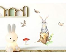 Little Deco Kinderzimmer Wandtattoo Hase Vögel I 73 x 60 cm (BxH) I Pilz Wandbilder Kinderzimmer Deko Babyzimmer Junge Wandsticker Kinder Aufkleber Sticker DL206-11