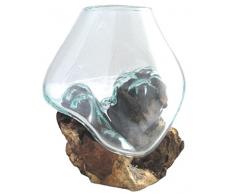 SAWA Deko Glas-Vase Blumenvase M Ø 20-25 cm individuell auf Treibholz/Wurzelholz Vase mit Holz spezielle Glasvase Dekovase Vase mit Treibholz