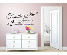 Grandora Wandtattoo Familie ist wo Leben beginnt I schwarz (BxH) 80 x 40 cm I Flur Diele Wohnzimmer selbstklebend Sticker Aufkleber Wandaufkleber Wandsticker W5457