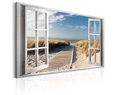 murando - Bilder Fensterblick 120x80 cm Vlies Leinwandbild 1 TLG Kunstdruck modern Wandbilder XXL Wanddekoration Design Wand Bild - Fenster Insel Meer See Strand Himmel c-C-0179-b-a