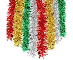 HOWAF 8 Stück 14m Weihnachten Lametta Girlande Metallisch Lametta Girlande Weihnachtsbaum Lametta für Weihnachten Dekoration, Rot, Silber, Gold, Grün