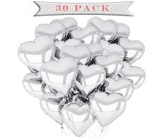 a ray of sunshine 30 Stück 18 Zoll Herzballons ,Herz Folienballon, Herzform Heliumballons für Party,Geburtstag,Valentinstag, Hochzeit, Verlobung,Muttertag Dekoration. (Silber)