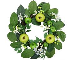 Valery Madelyn 40cm Türkranz mit Grüne Äpfel und Blätter Künstlicher Türkranz Dekokranz Wandkranz Frühlingsdeko Wanddeko Tischdeko Frühlings- und Sommerkranz Zum Muttertag MEHRWEGVERPACKUNG