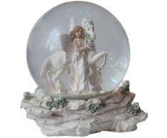 Glimmerkugel / Schneekugel mit Elfe an Einhorn stehend