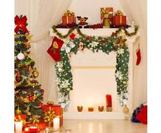 FunPa LED Girlande Weihnachten, 9 Fuß Weihnachtsgirlande Künstlicher Kiefer Kranz mit LED Licht Merry Christmas Ball und Blumen Weihnachts Hauptdekor für Fenster, Baum, Kamin, Treppe