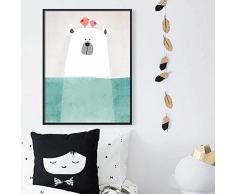 Hochwertiger Leinwanddruck mit Bär im Wasser als Motiv A4 21x30cm (ohne Rahmen) - Kunstdruck Poster Kinder Kinderzimmer Print Leinwandbild Wandbild Leinwand Plakat Cartoon Deko Bild DINA4