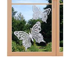 artex deko Set 2 Stück Fensterbilder Schmetterlinge weiß Fensterdekoration mit Saugnapf Plauener Spitze