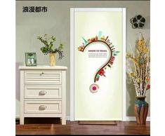 YSJHPC 3D-Türaufkleber-Tür-Wand-Papier-Wandbild, Romantik, Gute Briefe, Stadtarchitektur 95*215CM PVC-wasserdichte selbstklebende -Tür-Wand-Tapete-Kunst-dekorative Wand-Abziehbilder für für heim schla