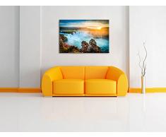 Wasserfall im Sonnenuntergang Format: 100x70 cm auf Leinwand, XXL riesige Bilder fertig gerahmt mit Keilrahmen, Kunstdruck auf Wandbild mit Rahmen, günstiger als Gemälde oder Ölbild, kein Poster oder Plakat