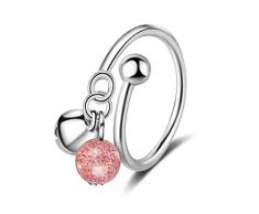 HDDWZH Woman Ring,925 Sterling Silber Pink Natürliche Erdbeere Ringe Kristall Glocke Süße Frische Weiblichen Größenverstellbare Öffnung Ringe Tägliche Verschleißring