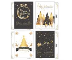 20 Weihnachtskarten, Weihnachts-Postkarten im Set, 4 unterschiedliche Motive, je 5 Stück, Weihnachtspostkarten, Karten mitSpot On Glanzeffekten, Sehr edel in Gold- und Schwarztönen,Glitzer