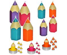 12 TLG. Set _ Teelichter / kleine Kerzen - Bunte Stifte - bunter Farbmix - 5 cm hoch - Schuleinführung / Geburtstagskerzen - Stift - Schulanfänger - Tisch..