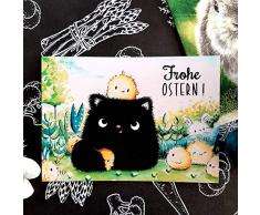 Katzen Osterpostkarte Postkarte Kater MOOFrohe Ostern Grußkarte Küken Osterkarte