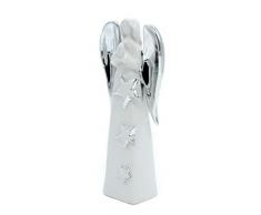 DARO DEKO Keramik Engel stehend Silber-weiß 25cm