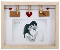 Wäscheleine-Fotorahmen aus Holz mit Klammern für 6x4 Foto, holz, I Love You