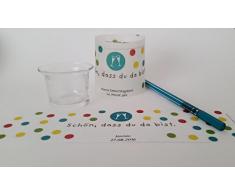 12 Mini Tischlichter mit Teelichtglas (auch Tischkarte) für Geburtstage, Tischschmuck Tischdekoration Motiv Happy Birthday Jetzt wird gefeiert! (bunte Punkte), personalisierbar
