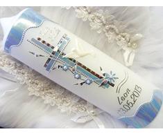 Taufkerze Kommunionkerze Junge Mädchen 300/60 mm T-343 inkl. Beschriftung