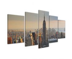 Kunstdruck mit Winter SALE New York City II Bild auf Leinwand - 100x50 cm 5 teilig - Leinwandbilder - Bilder als Leinwanddruck - Wandbild von Bilderdepot24 - Städte & Kulturen - Amerika - Stadtansicht von New York - Luftaufnahme von Manhattan