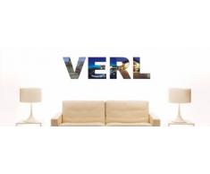 Wandtattoo farbige Wandschrift Städtename Verl mit Sehenswürdigkeiten 180 x 44 cm Länge