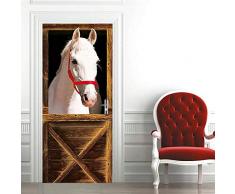 XXXCH 3D Türaufkleber Weißes Pferd 77X200CM Türtapete selbstklebend TürPoster - Fototapete Türfolie Poster Tapete Meer Aufkleber DIY Selbstklebende Wandbild PVC Wasserdichte Tapete